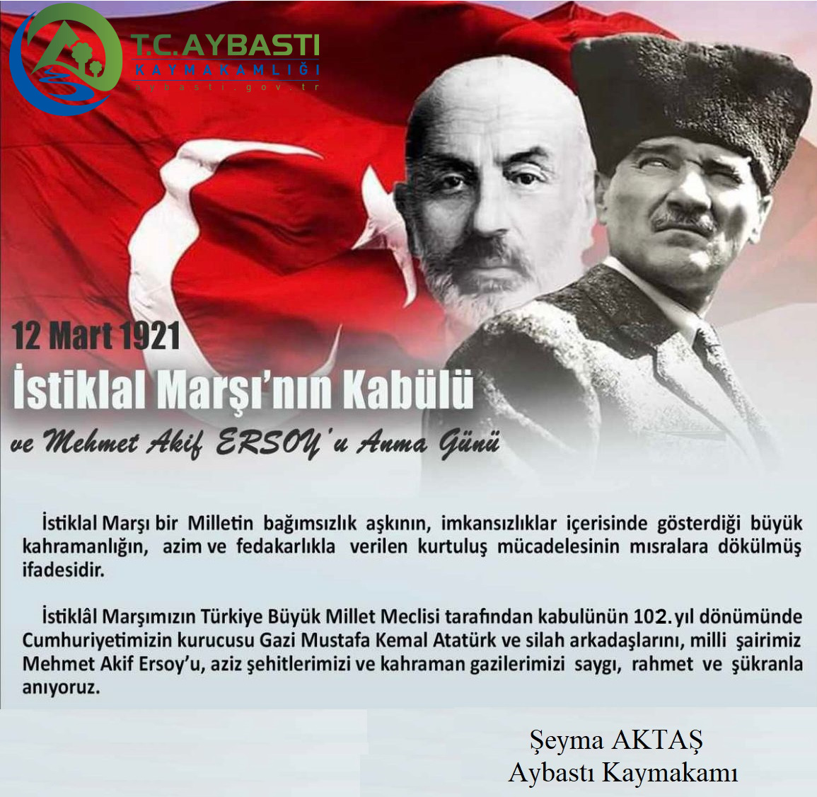 12 Mart İstiklal Marşının Kabulü ve Mehmet Akif Ersoy'u Anma Günü Mesajı